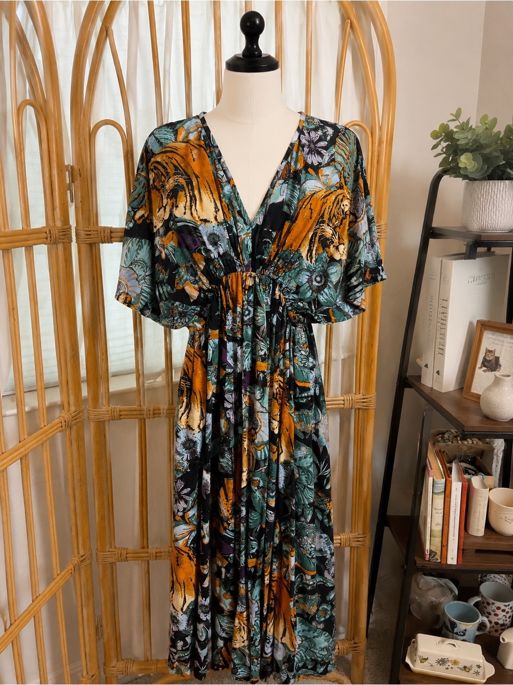 World Market Boho Floral Tiger Print Maxi Dress